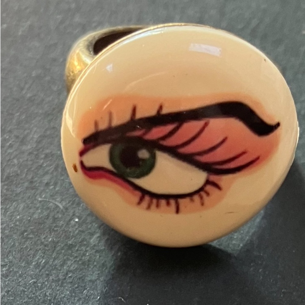 One of a kind Vintage  evil eye ring porcelain